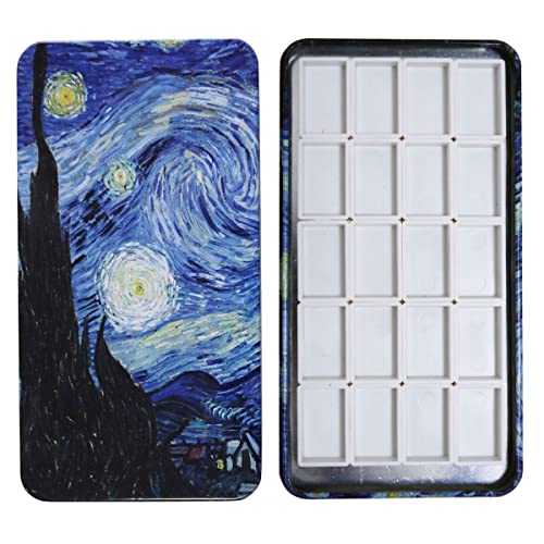 FCLUB Metal Watercolor Palette with 20 Wells Full Pans and Magnetic Strips - color: Starry Night, size: 6.7" x 6.7" x 0.6"