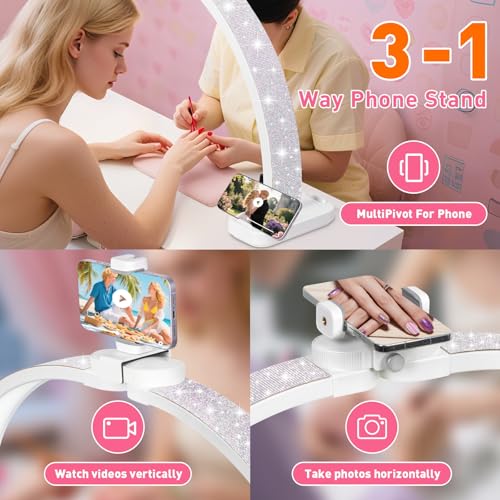 HITTI 31in Half Moon Light for Nail Desk, Foldable, Crystal Diamond - color: 31In White (Crystal Diamond)