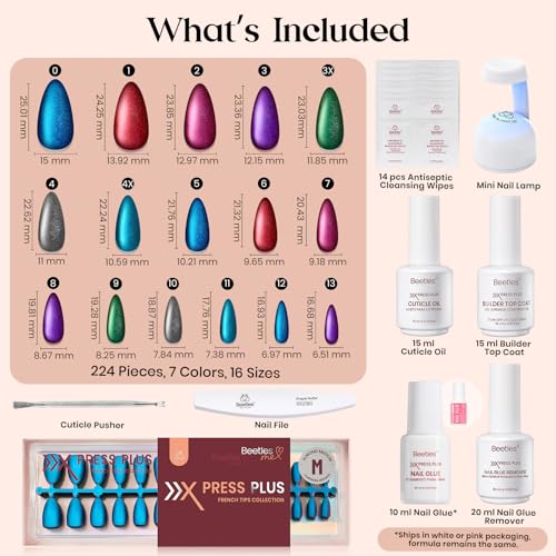 Beetles Cat Eye Nails Kit - 7 Colors Medium Almond Press On Nails, 224Pcs - color: A - Galaxy CatEye - M