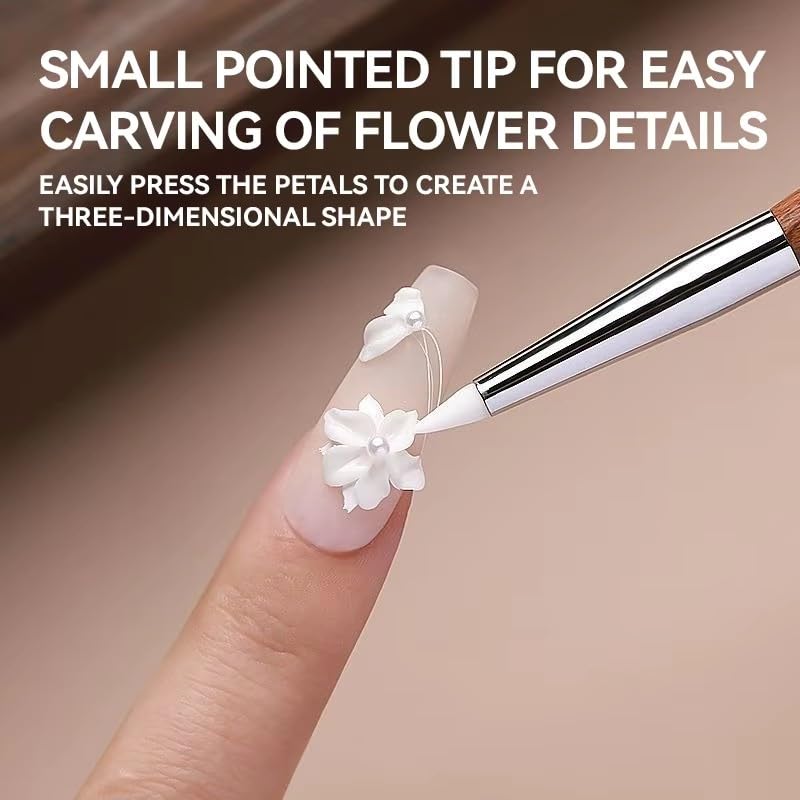 Dual-Ended Nail Sculpting Pens Set, 5 Pcs Silicone Gel Carving Pen & Gel Picker Tool, Wooden Handle Nail Brush for 3D Flower Sculpture Picking Chrome Powder - color: Nail Sculpting Pens Set