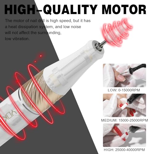 YOKE FELLOW Nail Drill Machine - 4000RPM Nail Drills for Acrylic Nails Professional with 12 Drill Bits for Electric Nail File Manicure Pedicure Home Use (White) - color: White