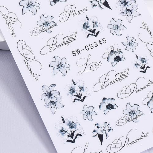 Gradient Lily Flower Nail Stickers with Gothic Letter Art Designs - color: Multicolor-07