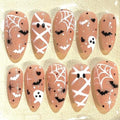 Halloween Press on Nails Long Almond Fake Nails Ghost Bat Spider Web Art - color: Halloween Press on Nails 05
