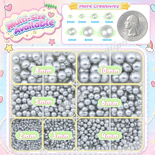 qiipii 2-10mm Matte Silver Flatback Half Pearls Nail Charms Half Round Gems - color: Silver, size: Solid Color Half Pearls