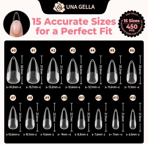 UNA GELLA Medium Stiletto Nail Tips 450PCS Fake Acrylic Gel Nail Tips