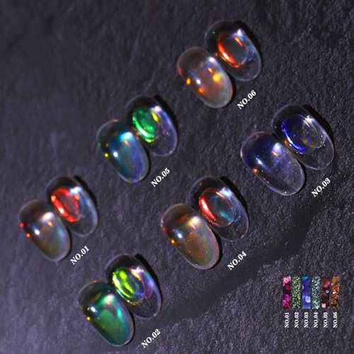 Ice Transparent Aurora Nail Powder Neon Rainbow Holographic Chameleon Powder Multi Chrome Iridescent Pigment Pearlescent Nail Art Glitters (6 Boxes Transparent) - color: 6 Boxes Transparent