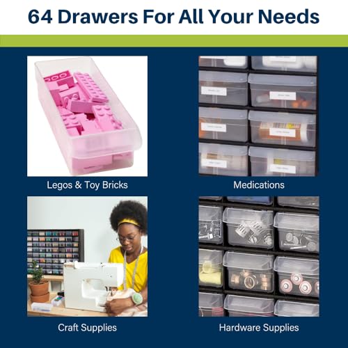 Akro-Mils 64-Drawer Plastic Storage Cabinet, 20-Inch W x 6-Inch D x 16-Inch H | Black | Model 10164 | Garage Organization - color: Black, size: 64 Drawer, style: 2 pack