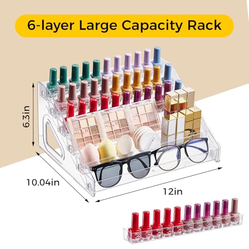 Acrylic Nail Polish Organizer Holder Rack 6 Layers, Clear Display Stand For Sunglasses,Essential Oils, Makeup Organizer, Holds Up to 72 Bottles - size: 6 Tier