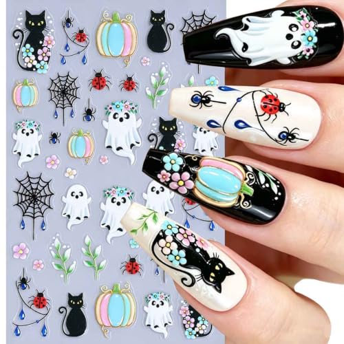 6Sheets Halloween Nail Art Stickers Ghost Spider Web Pumpkin Design - color: Colorful