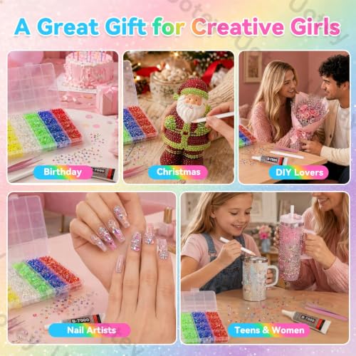 24Grid Multicolor Rhinestones Kit 3-6mm, Flatback Gems for Bedazzling - color: S6