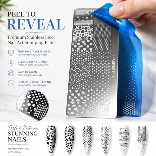 Nail Stamping Plates Kit With Stamper-French Line,Curve,Star,Dot Templates