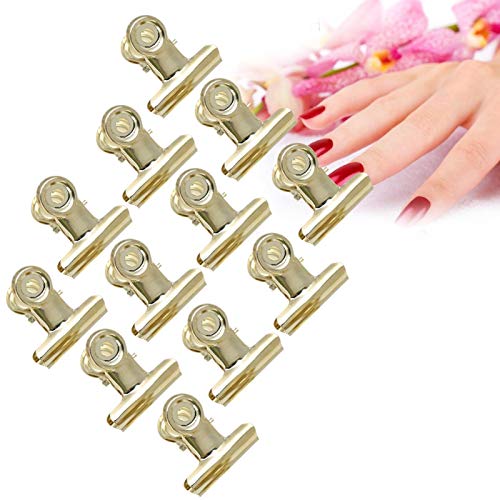12 PCS Nail Clip, Curve C Nail Extension Clips, File Clip or Nail Pinching Clips, Multi-function Nail Art Accessories for Nail Acrylic Extension and Fixation(golden)