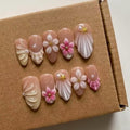 MAGLFELL Salon Press On Nails - 3D Almond Handmade Unique French Fake Nails, Thick Acrylic and Muti-Layer Gel False Nails, Reusable Gel Cured Durable press ons (Size S) - color: 145, size: S