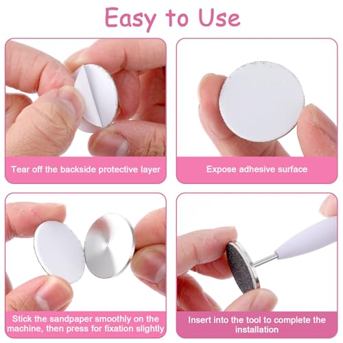 61 Pcs Sanding Paper Discs with Metal Nail Drill Bit 25mm Replacement Sandpaper Disk Foot Sanding Discs Bits Foot File for Manicure Pedicure Electric Remover Dead Skin Callus (#80#150#240 Grit) - style: Black+White+Pink