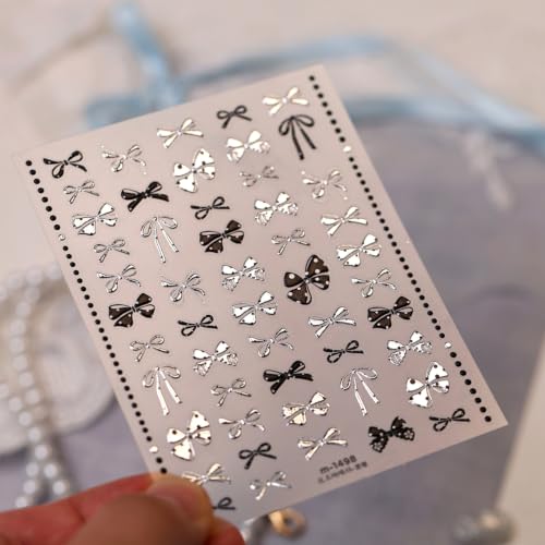 Black Silver Bow Nail Art Stickers - Cute, 3D Self-Adhesive - color: Color-06
