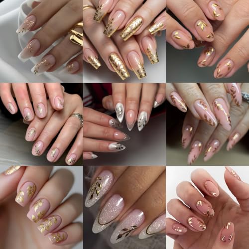 6 Sheets Fall Leaf Nail Stickers 3D Self-Adhesive Leaves Nail Decals Gold Silver Rose Gold Leaf Nail Design Cute Branches Leaves Nail Supplies Fall Winter Nail Accessories for Women DIY Manicure - color: Leaves