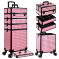 AROUS 5 in 1 Rolling Makeup Train Case with Lid Cosmetology Case on Wheels - color: Pink