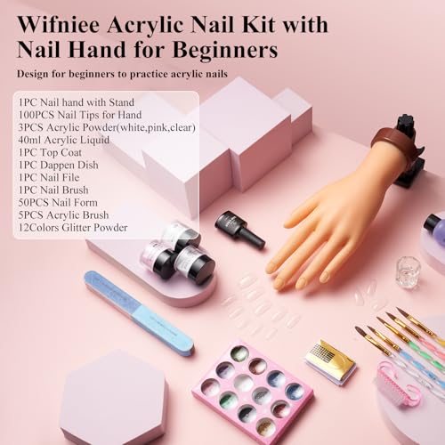 Practice Hand for Acrylic Nails with Acrylic Nail Powder Kits for Beginners - color: White- Rubber Nail Hand Kit
