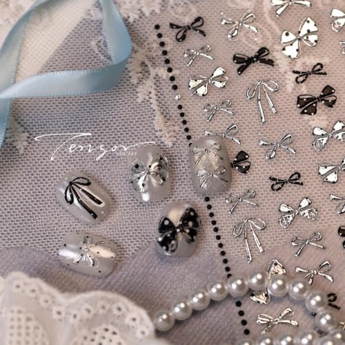 Black Silver Bow Nail Art Stickers - Cute, 3D Self-Adhesive - color: Color-06