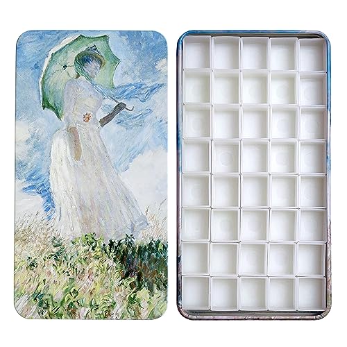FCLUB Empty Watercolor Tin Palette with 40 Half Pans and Magnetic Squares - color: Monet, size: 6.7" x 6.7" x 0.6"