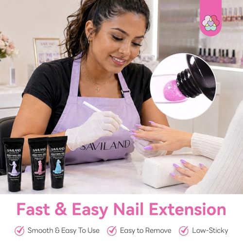 SAVILAND Hema-Free Poly Gel, 6 Shimmer Colors for Beginners Home Salon DIY - color: 05- 6 Shimmer Colors Peach Pink Blue Purple