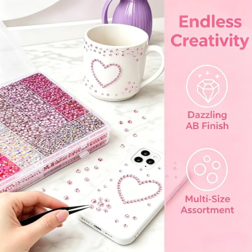 28000 Pcs Pink Rhinestones for Bedazzling 3/4/5/6mm Gems for Crafting DIY - color: Pink
