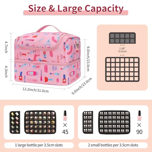 CUBETASTIC Nail Polish Organizer Case, Cartoon Green, 45 Slots - color: Cartoon Pink, size: 45 Slots