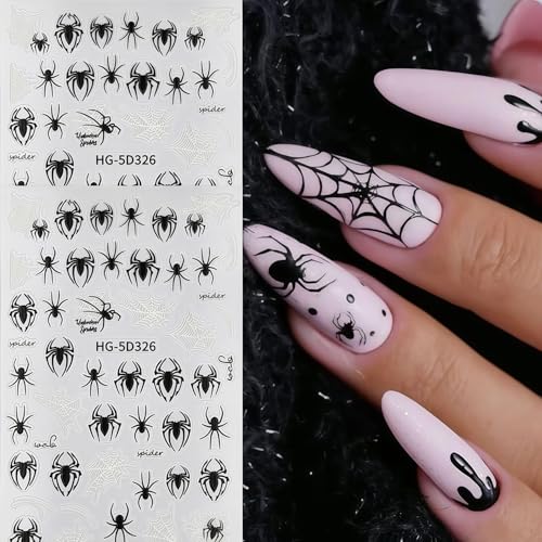 8 Sheets Halloween Nail Art Stickers Spider Nail Decals 3D Self-Adhesive Black and White Spider Web Spiders Nail Sticker Halloween Holiday DIY Salon Manicure Decoration Stickers for Women - style: Cute