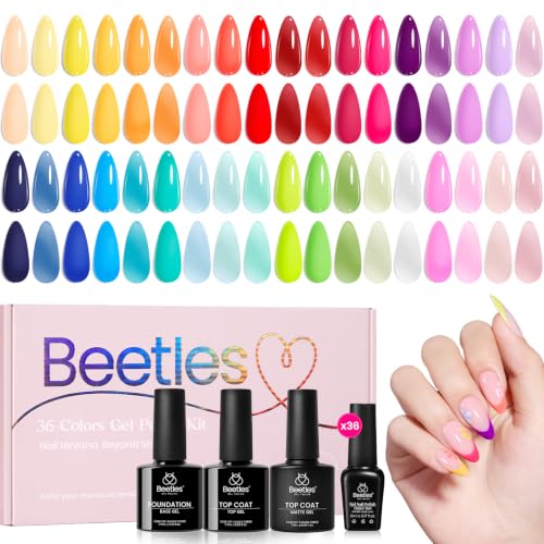 Beetles Fall Gel Polish Set, 36 Colors Jelly Solid Glitter Gel - color: Dewdrop Flora