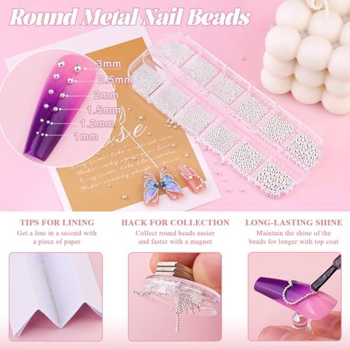 1-3MM Small Nail Beads Metal Caviar Beads Silver Nail Charms and Gems Ball - color: 14 Small Silver Nail Beads