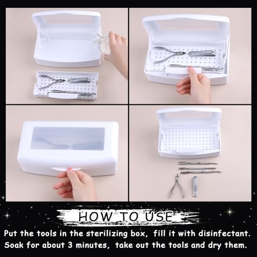 SUTOKAKA Nail Tool Sterilizer Box Plastic Disinfectant Container, White - color: Liftable White