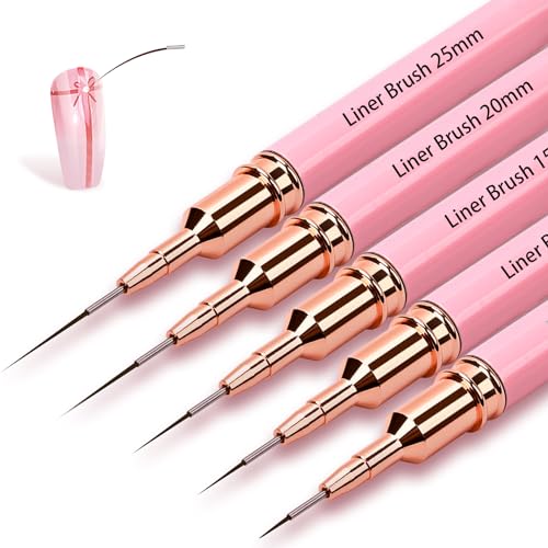 5Pcs Nail Art Liner Brushes Liner Brush for Nails Gel Striping Nail Brushes - color: Pink