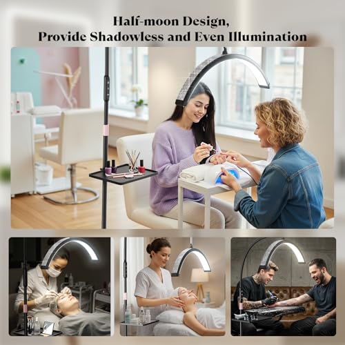 Mznoo Lash Light, 23IN Bling Diamond Half Moon Light with Tool Tray, Black - color: Black