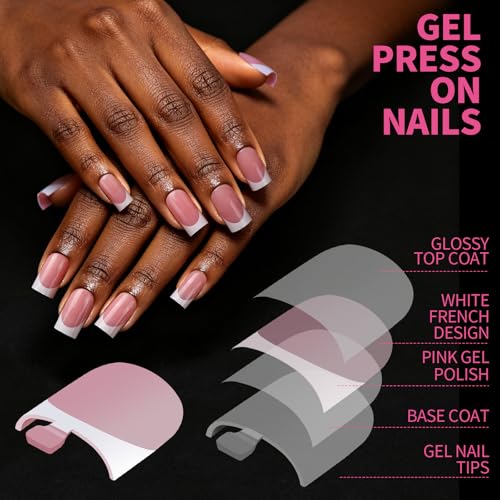 YGDZ 300PCS Press On Toenails & French Tip Press on Nails Kit, Short Press on Nails Square Fake Nails Toe, White French Tip Nail Tips Stick on Toenails for Women, 15 Sizes - color: White French