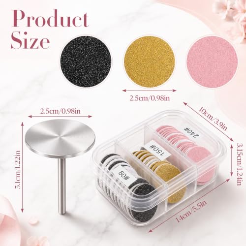 61Pcs Sanding Paper Discs with Metal Nail Drill Bit 25mm Replacement Sandpaper Disk Foot Sanding Discs Bits Foot File for Manicure Pedicure Electric Remover Dead Skin Callus(#80#150#240 Grit) - style: Black+Yellow+Pink