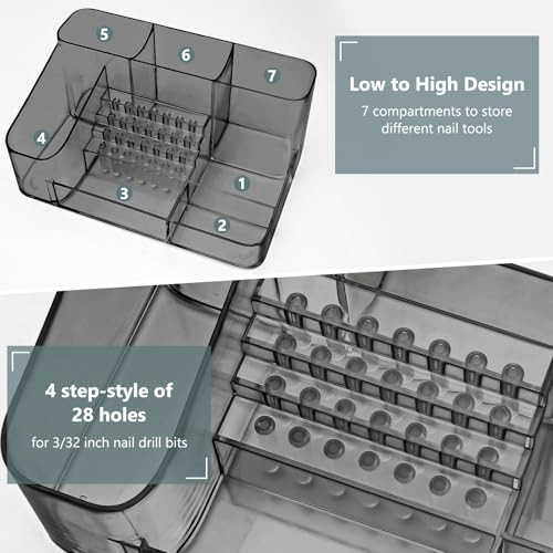 CGBE Nail Drill Holder, 28 Holes Nail Drill Bit Holder- Gray - color: Gray
