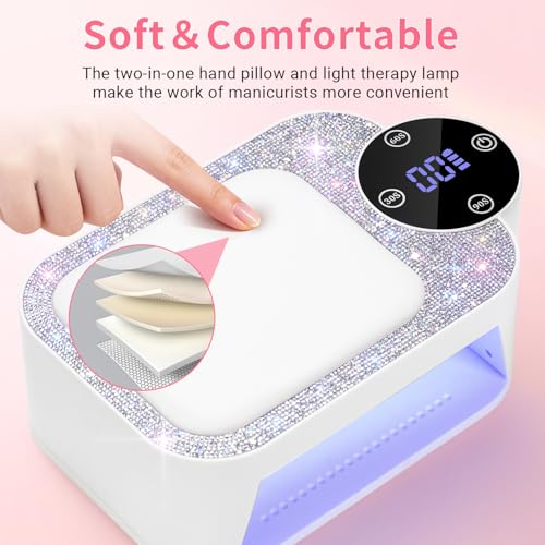 Cordless UV LED Nail Lamp with Arm Rest, Rechargeable Wireless Gel Polish Dryer for Mobile Tech, 2-in-1 Portable Curing Light with Soft Hand Pillow, High Capacity Battery, White