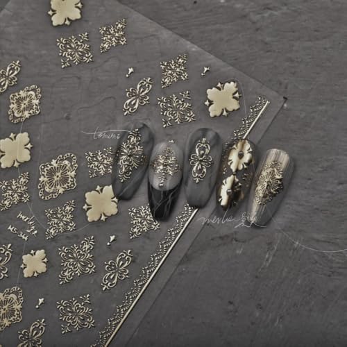 5D Embossed Nail Stickers, Premium Salon-Quality Self-Adhesive 3D Nail Art Decals, Refined Classic Designs for Easy DIY Manicure (Couture Gold) - color: Couture Gold