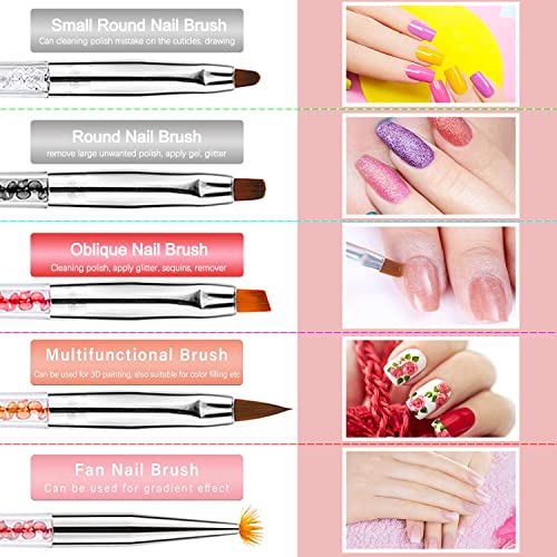 10pcs Nail Art Brush Set - Dotting Tools, Liner, Ombre, Clean Up, Design & Acrylic Manicure Brushes for Nail Art & Painting Kit - color: silver
