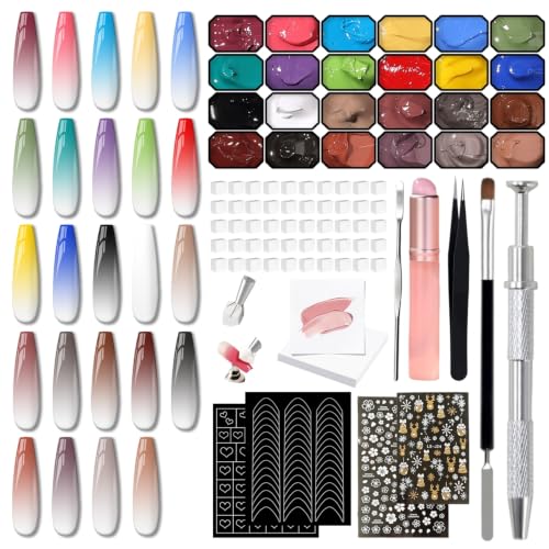 Ombre Gel Polish Palette,24Colors Pat Gel Paint Nail Art Kit Sponge Patting - size: 24 Colors C