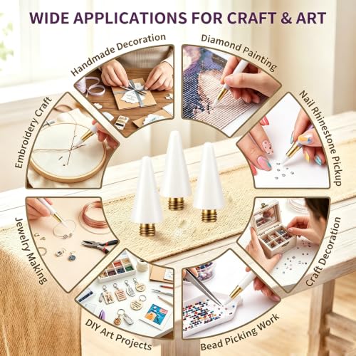 18 Pcs Wax Replacement Head Tips,Nail Rhinestone Picker (White) - color: White