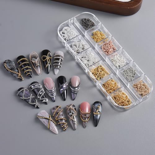 Nail Chains Charms, Various Styles Metal Chain Nail Charms 12 Strips
