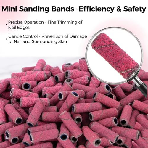 Sanding Bands for Nail Drill - #120, #180, #240 Grit Fine 3.1mm Mini Nail Files with 1pcs 3/32 Drill Bit for Cuticle, Acrylic Gel, Pedicure, Manicure Art Supplies Essentials for Nail Tech - size: 3.1mm