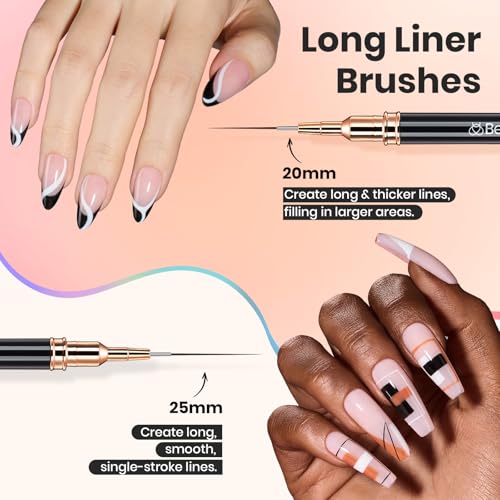 Beetles Liner Brushes for Nails 5pcs, Metallic Nail Art Brushes Black - color: A-Black-5