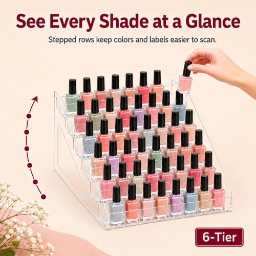 6-Tier Nail Polish Organizer, Clear PET Tabletop Display Rack - color: Clear - 6 Tier