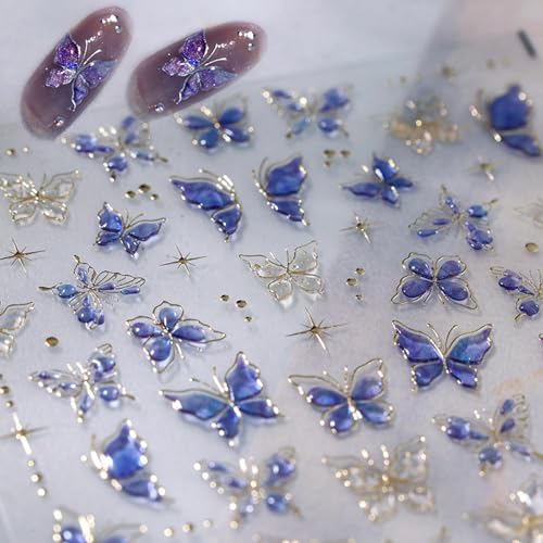 Purple Butterfly 5D Embossed Nail Art Stickers Spring Summer Nail Decals Hot Gold Butterflies Nail Stickers Self Adhesive Glitter Star Nail Design Stickers for Women Spring Summer Nail Art Supplies - style: Butterfly Nail Stickers-6