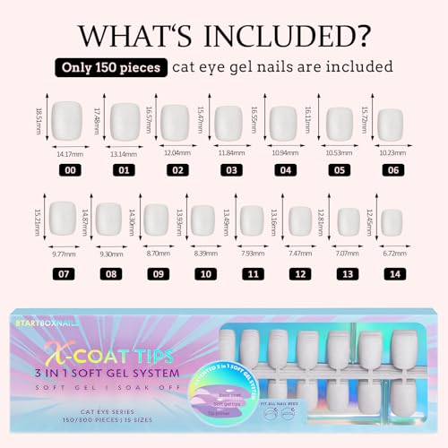 BTArtboxnails Press On Nails, Short Square White Fake Nails, 150Pcs - color: Frozen Cat Eye - Short Square