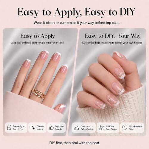 Beetles French Tips Press On Nails - Short Square 150 Pcs - color: 01 - Pink French - S