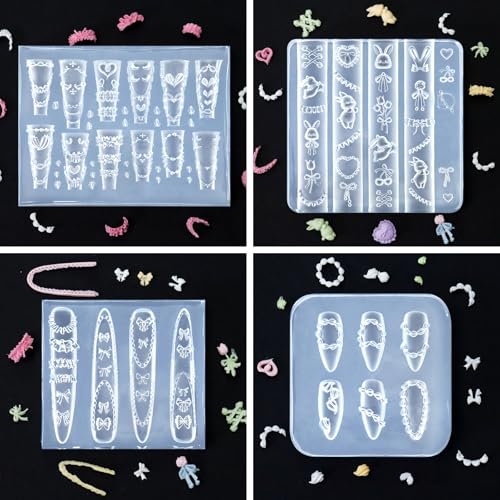 Laza 4pcs Cream Chain Silicone Nail Art Molds Multiple Rabbit Nail Molds - color: Cream Chain