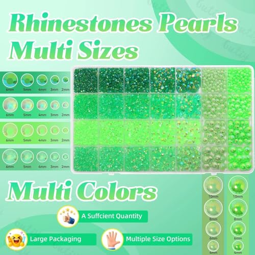 14000Pcs Green Flatback Rhinestones and Pearls for Bedazzling Kit - color: S2